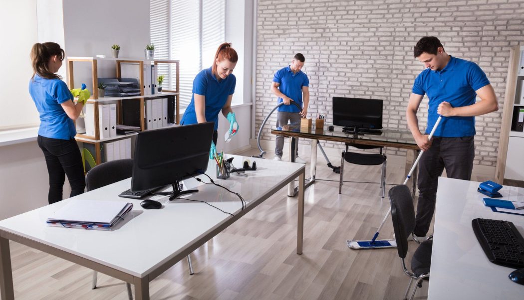 Commercial Cleaning team maintaining a spotless and organized office workspace for a healthier, more productive environment.