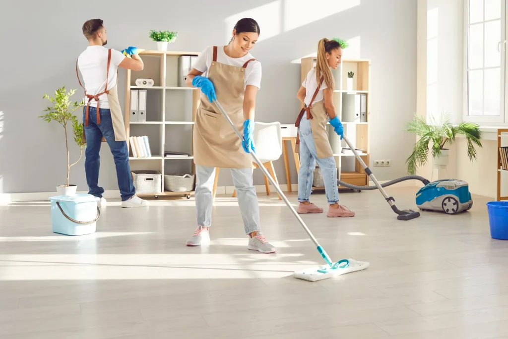 Cleaning Services team provides thorough floor, surface, and workspace cleaning for a spotless environment. 