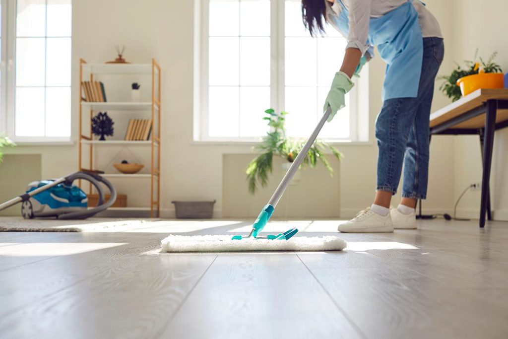 Detail Cleaning for Spotless and Hygienic Tiled Floors Detail Cleaning with a microfiber mop to remove dirt and keep tiled floors spotless and hygienic.